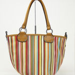 Vintage Y2K Women's Striped Canvas Leather Handle Shoulder Hand Bag Beachy Artsy Red Photo 0