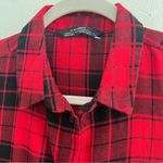 ZARA NEW  Red & Black Plaid flannel Shirt Dress Tunic Button Down SMALL Photo 1