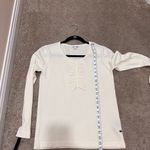 Lacoste  Cream‎ Ruffle Front Long Sleeve Sweater Classic Feminine Knit-SZ 42/M Photo 2