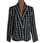 Lush Clothing LUSH Tweed White Black Silver Plaid Wool Blend One Button Blazer Size M Photo 0