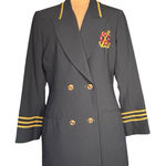 Vintage Eva Polini Nautical Navy Blazer Gold Buttons Anchor Crest Size 14 Preppy Blue Photo 0
