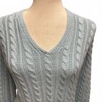 Preswick & Moore  Baby Blue Cottagecore Cable Knit V-neck Floral Hem Sweater M Photo 7