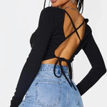 SheIn Black long sleeve lace up back crop top‎ Photo 0