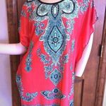 Coral Turquoise & Black Belted Tunic Dress Size M Photo 0