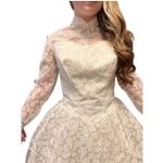 Vintage 60s Lace High Neck Wedding Gown w/ Tulle Skirt ILGWU USA small White Photo 2