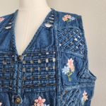 90s Vintage Bobbie Brooks Denim Floral Embroidered Cut Out Vest Boho L Blue Size L Photo 1