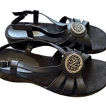 Strictly Comfort Black Leather Strappy Sandals Women 7.5 Low Wedge Shoes Comfort Photo 0