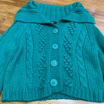 EXPRESS  Green Cable Knit Cardigan Sweater Shawl Collar Bell Sleeve Women's M Photo 1