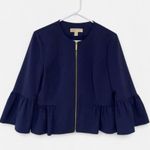 Michael Kors Women's Navy Blue 3/4 Sleeve Zip Up Peplum Jacket Size 8 Photo 4