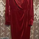 Red Velvet Plunge Gown with Bishop Sleeves Size L Photo 0