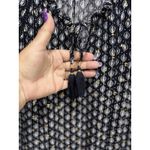 Tribal Blouse Size L Black/White/Gold Round/Tie Tassel Neck Long‎ Sleeve Crochet Black Size L Photo 3