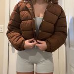 Brown Cropped Puffy Jacket Photo 0