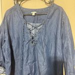 Cato  Chambray Dress Sz 22/24W Dark wash blue Denim Shift Lace up neckline Photo 1