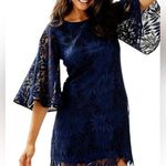 Lilly Pulitzer JACKELIN ROMPER TRUE NAVY BLUE FERN GALLERY LACE 10 Photo 0