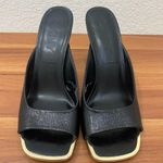 DKNY DNKY Arleen Black Textured Faux Leather Gold Embellished Slip On High Heels 10M Photo 1