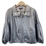 St. John Leather Jacket Womens Large Pearlized Steel Gray Quiet Luxury Old Money Photo 1