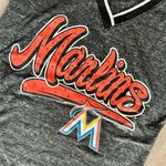Marlins MLB Baseball Genuine Merchandise 2016 Gray Marled V Neck Bling Shirt Top Photo 2