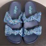 Alegria  Dream Fit Sage Roses Blue Quilt Satin Platform Slide Sandals 39 9 Photo 1
