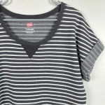 Hanes Women’s Short Sleeve Cuffed Scoop Neck Striped Shirt Gray White, Size Med Photo 3