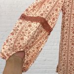 🌸 Boho Peasant Blouse M Floral Crochet Lace Tie Neck 3/4 Sleeve Festival 🌻 Orange Size M Photo 10