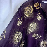 Apparenza Purple with Gold Metallic Roses Sheer Blouse Size XL Photo 3