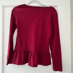 J.Crew  Red Long Sleeve Crewneck Peplum 100% Cotton Top XXS EUC Photo 4