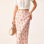 Rihoas Pink Floral Satin Straight Midi Skirt Size L Photo 1