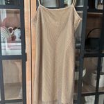 Gianni Bini  mesh beaded midi dress bodycon beige champagne adele metallic gold Photo 0