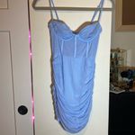 SheIn Baby Blue Ruched Mesh Bodycon Dress Small Photo 9