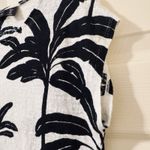 Tahari  Womens L 100% Linen Tropical Top Black White Leaf Print Shirt Photo 2