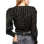 Free People Women's Girlfriend Wrap Blouse Top Shirt Black Stripe Medium Western Photo 2
