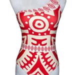 Commsense Orange Cream One Shoulder Abstract Print One Piece Swimsuit XS Beach Photo 1