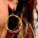 Elegant Gold Plated or Filled Hoop Drop Earrings with Garnet Fringe Photo 0