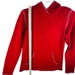 Ann Taylor  LOFT‎ Hoodie Sweater Knit Pullover Red White Stitch Small Cottagecore Photo 5