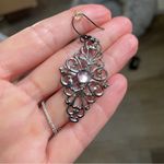 Pewter Filigree Boho Drop Earrings Pink Purple Stone Accent Y2K Dainty Jewelry Silver Photo 2