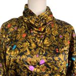 Vintage 80s Baroque Button Up Shirt M Black Gold Silky High Neck Long Sleeves Size M Photo 1
