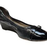 AGL Black Wedges Patent Leather Cap Toe Round Shimmery Suede Shoes EU 38.5 US 8 Photo 8