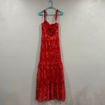 Lulus  Dramatic Desires Red Embroidered Bustier Tie Strap Maxi Dress Small S NWOT Photo 4