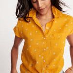 Old Navy Womens M Yellow Flowers Linen Blend Button Up Shirt Sleeveless Tie Photo 6