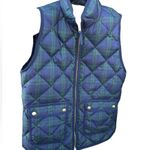 J.Crew Navy Green down fill Plaid Zip Up quilted Vest Snap Pockets XS waterfowl Photo 2