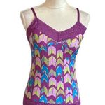 Route 66 Vintage Lace Trim Cami Tank Top Y2K Chevron Print Coquette Sz XS Photo 0