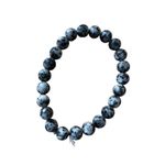 Pair of Black and White Stone and Heart Pendant Stretch Bracelets Photo 3