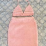 Pink Fuzzy Halter Top and Skirt Set Photo 0