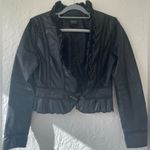 Moda International Women’s Black Genuine Leather Cropped Ruffle Jacket; size M Size M Photo 0
