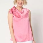 Me by Jennie Carth Barton Bow Blouse Pink Satin Women's Top Size XL Photo 0