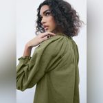 ZARA Olive Embroidered Button-Up Blouse Size XS Photo 3