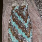 Angel Biba White, gold, and silver sparkle mini dress Photo 2