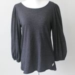 Max Studio  Cotton Black White Stripe Scoop Balloon Long Sleeve Blouse Top Medium Photo 0