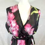 Black and pink tropical print semi sheer faux wrap coverup dress size XXL Photo 1