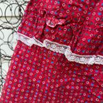 VTG 80s 90s prairie Gunne red calico floral eyelet lace tiered skirt 25" WAIST Size XS Photo 1